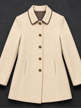 Cream Wool Blend Single-Breasted Pea Coat